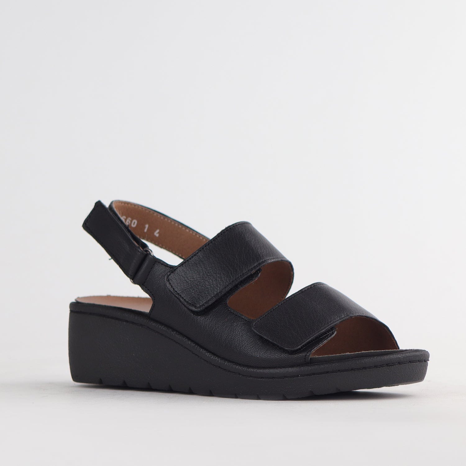 Froggie Shoes Shoes Double Band Wedge Slingback Sandal with Removable Footbed in Black - 12533