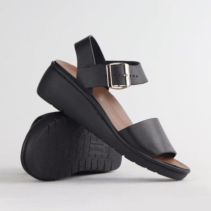 Froggie Shoes Shoes Double Band Wedge Slingback Sandal with Removable Footbed in Black - 12665