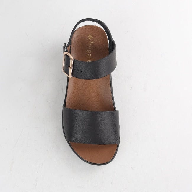 Froggie Shoes Shoes Double Band Wedge Slingback Sandal with Removable Footbed in Black - 12665