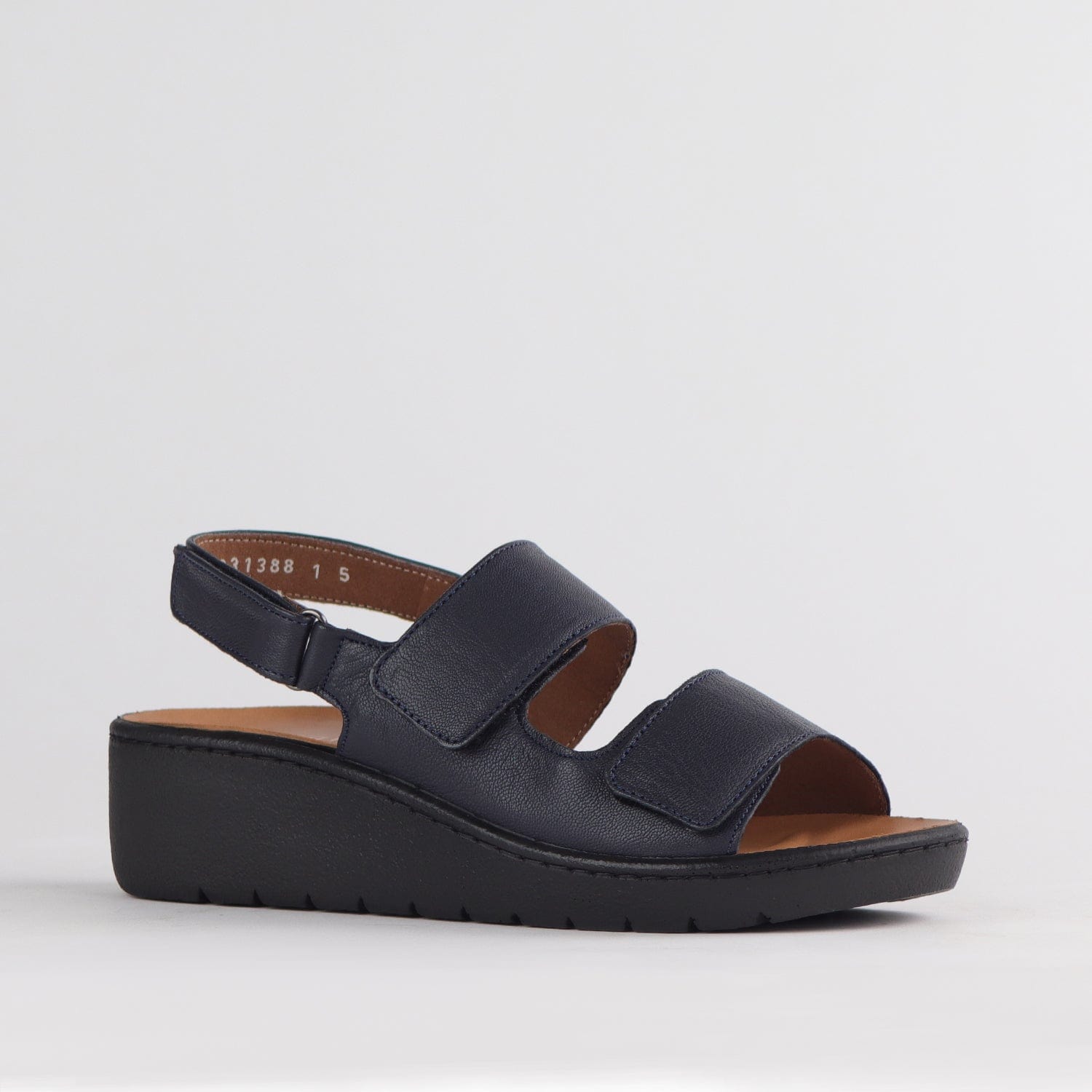 Froggie Shoes Shoes Double Band Wedge Slingback Sandal with Removable Footbed in Navy - 12533