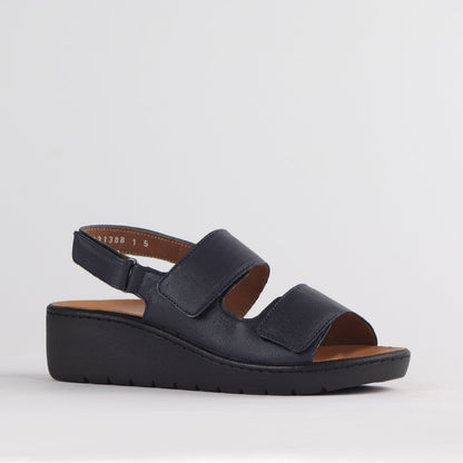 Froggie Shoes Shoes Double Band Wedge Slingback Sandal with Removable Footbed in Navy - 12533