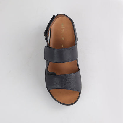 Froggie Shoes Shoes Double Band Wedge Slingback Sandal with Removable Footbed in Navy - 12533