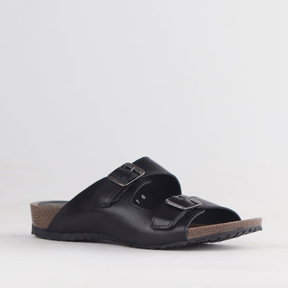 Froggie Shoes Shoes Double Buckle Birk Mules in Black - 12822