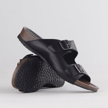 Froggie Shoes Shoes Double Buckle Birk Mules in Black - 12822