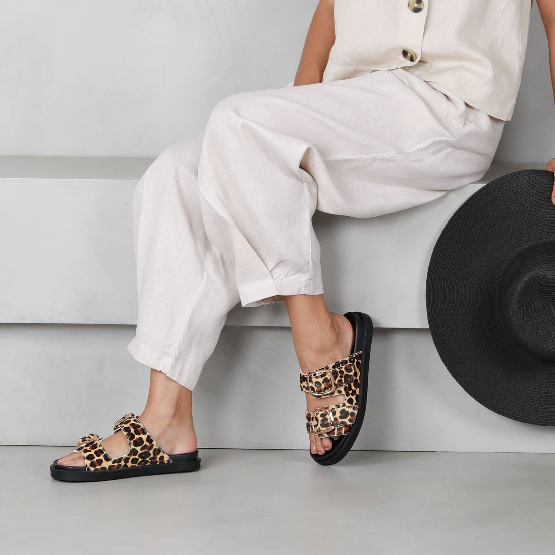 Froggie Shoes Shoes Double Buckle Slide in Cheetah Print - 12681