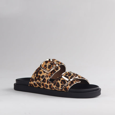 Froggie Shoes Shoes Double Buckle Slide in Cheetah Tan Multi - 12681