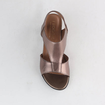 Froggie Shoes Shoes Elasticated Block Heel Sandal in Lead Metallic - 12818