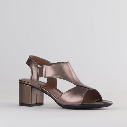 Froggie Shoes Shoes Elasticated Block Heel Sandal in Lead Metallic - 12818