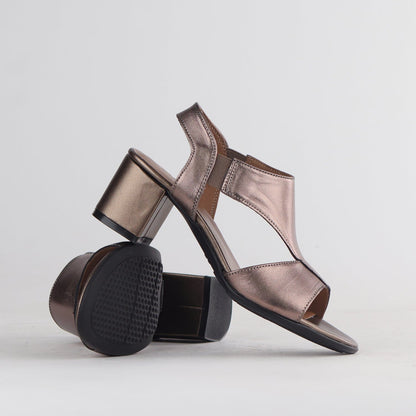 Froggie Shoes Shoes Elasticated Block Heel Sandal in Lead Metallic - 12818