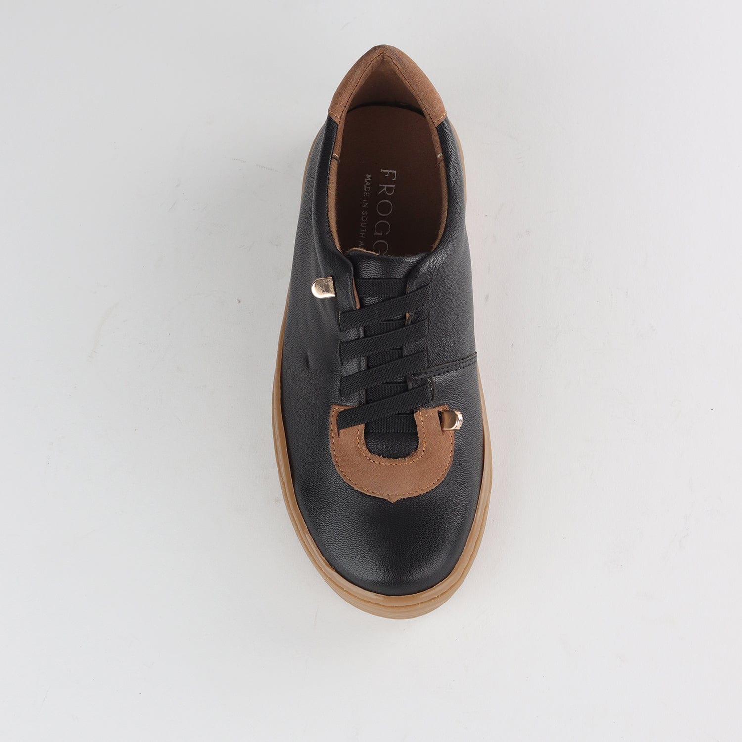 Froggie Shoes Shoes Elasticated lace-up Sneaker with Removable Footbed in Black/Tobacco - 12843