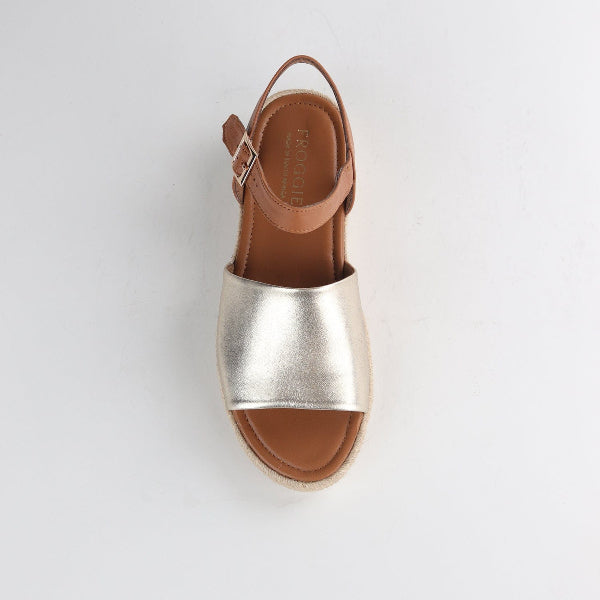 Froggie Shoes Shoes Espadrille Wedge Sandal in Gold - 12966