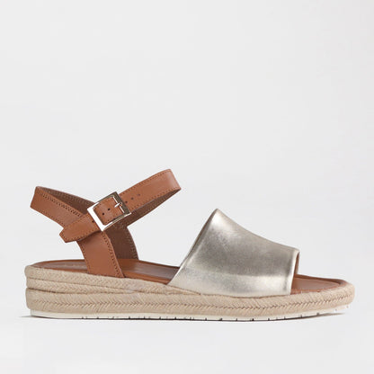 Espadrille Wedge Sandal in Gold Froggie Leather Shoes South