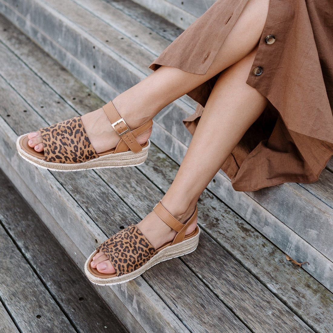 Froggie Shoes Shoes Espadrille Wedge Sandal in Texture Leopard - 12966