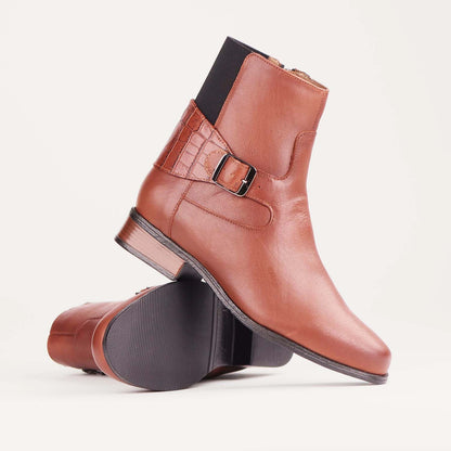 Froggie Shoes Shoes Flat Ankle Boot with Elastic in Chestnut - 12605