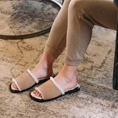 Froggie Shoes Shoes Flat Mule Sandal with Genuine Sheepskin lining in Stone - 12710