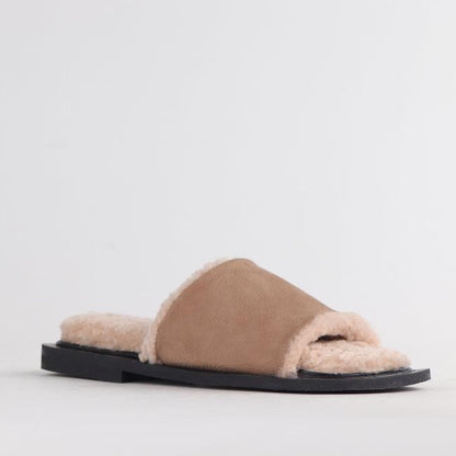 Froggie Shoes Shoes Flat Mule Sandal with Genuine Sheepskin lining in Stone - 12710
