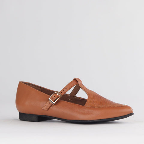 Froggie Shoes Shoes Flat Pointed T-bar Pump in Tan Multi - 12783