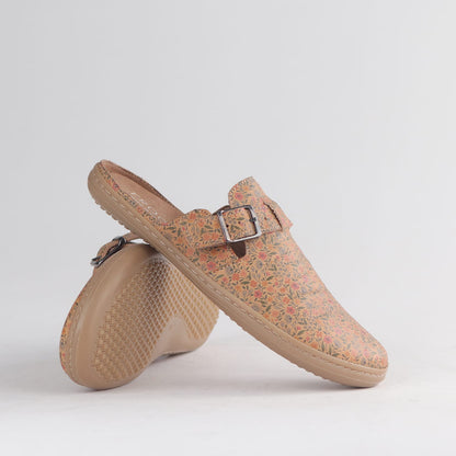Froggie 12318 barefoot clog in floral leather with removable insole, flexible sole and natural comfort fit for all-day support.