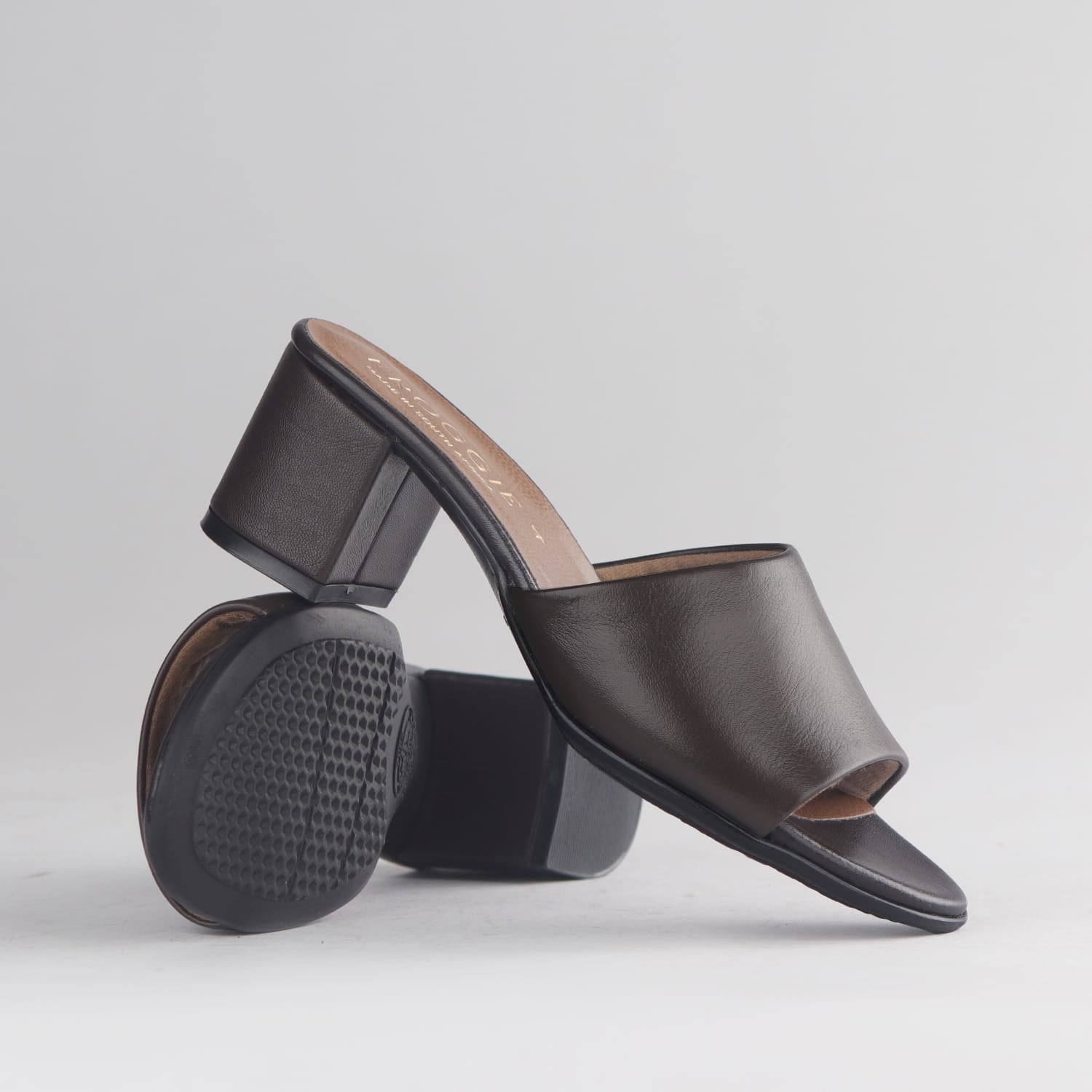 Women's Leather Block Heel Mules – 4.5 cm – Froggie Shoes