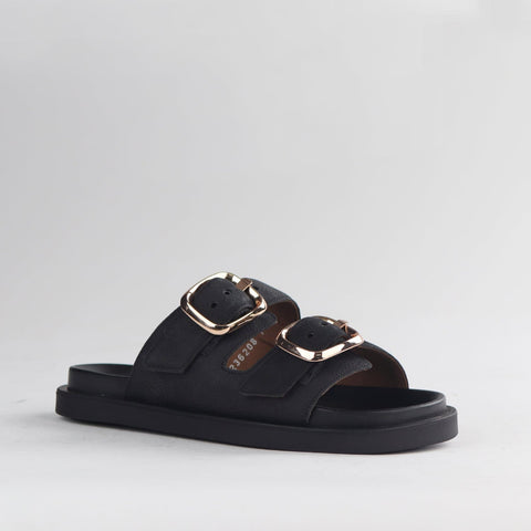 Froggie Shoes Shoes Froggie Women's Double Buckle Slide in Black Multi - 12681