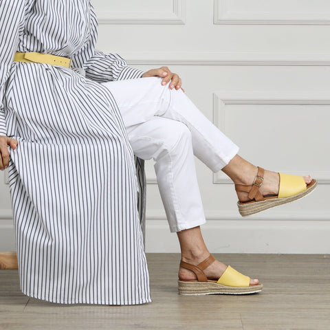 Froggie Shoes Shoes Froggie Women's Espadrille Wedge Sandal in Butter Yellow - 12966