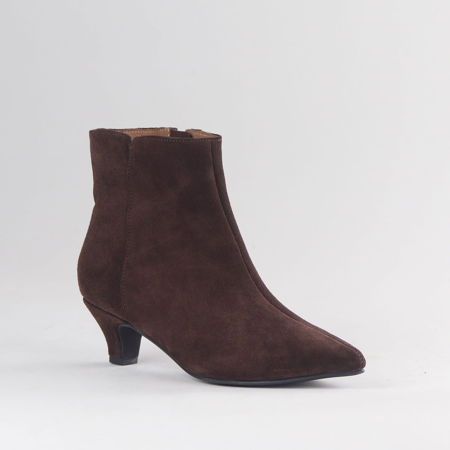 Froggie Shoes Shoes Froggie Women’s Kitten Heel Ankle Boot- Brown Suede- 13037