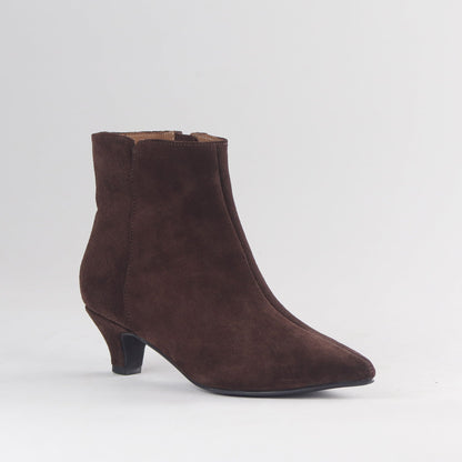 Froggie Shoes Shoes Froggie Women’s Kitten Heel Ankle Boot- Brown Suede- 13037