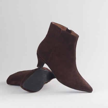 Froggie Shoes Shoes Froggie Women’s Kitten Heel Ankle Boot- Brown Suede- 13037
