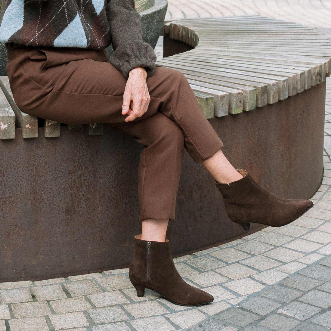 Froggie Shoes Shoes Froggie Women’s Kitten Heel Ankle Boot- Brown Suede- 13037