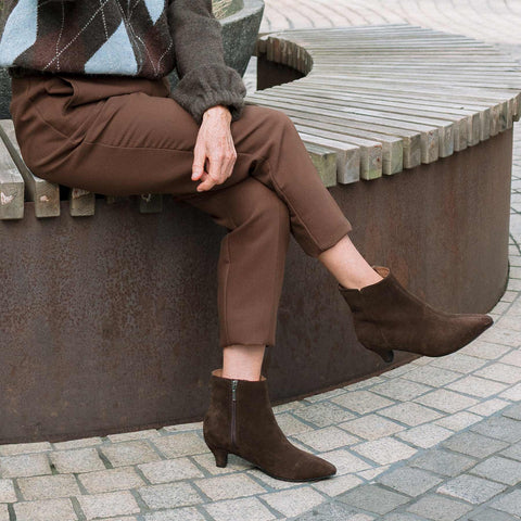 Froggie Shoes Shoes Froggie Women’s Kitten Heel Ankle Boot- Brown Suede- 13037
