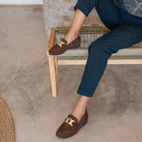 Froggie Shoes Shoes Froggie Women’s Loafer- Chain Detail- Brown Suede -12998