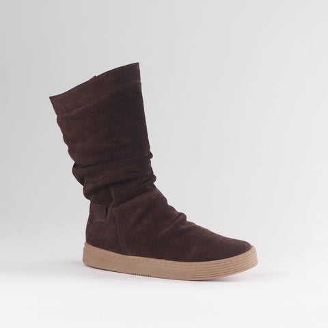 Froggie Shoes Shoes Froggie Women’s Mid-Calf Ruched Boot- Brown Suede -12986