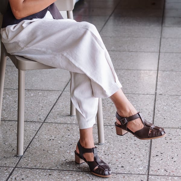 Froggie Shoes Shoes Froggie Women’s Mid Heel Fisherman Sandal - Brown Leather-12993