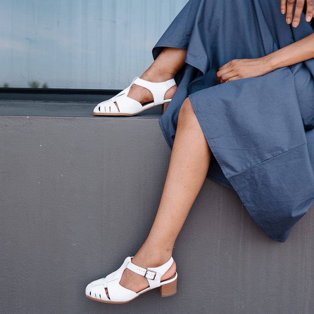 Froggie Shoes Shoes Froggie Women’s Mid Heel Fisherman Sandal - White Leather-12993