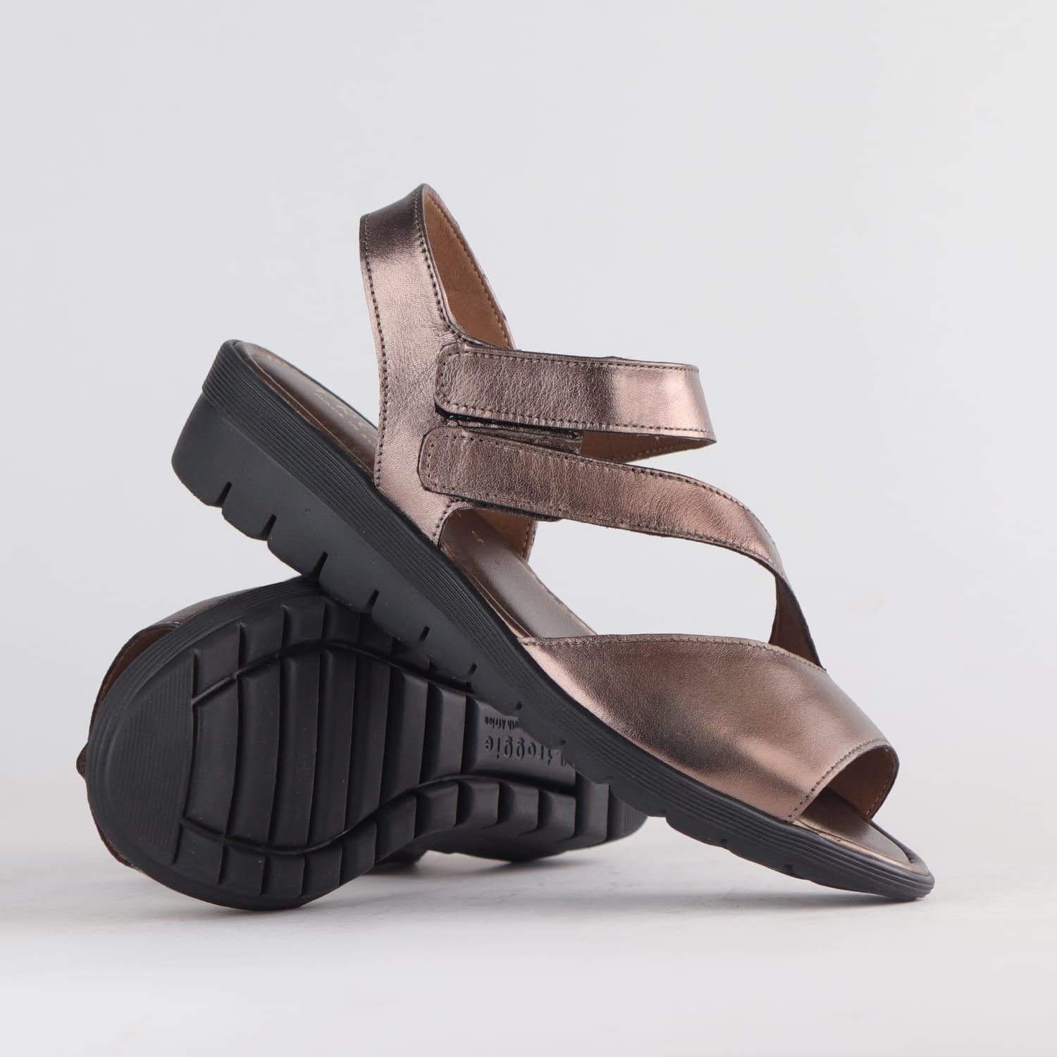 Froggie Shoes Shoes Froggie Women’s Sandal- Velcro- Lead Metallic Leather- 12538