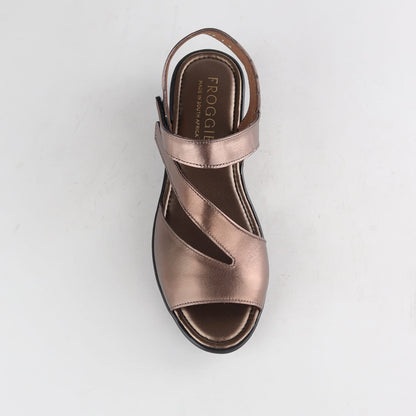 Froggie Shoes Shoes Froggie Women’s Sandal- Velcro- Lead Metallic Leather- 12538