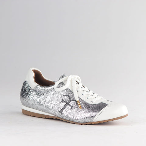 Froggie Shoes Shoes Froggie Women's Slimline Sneaker lace up - Silver Metallic and  White Leather - 13079