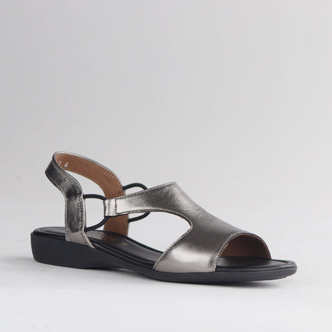 Froggie Shoes Shoes Froggie Women's Slingback T-Bar Flat Sandal in Pewter - 12104