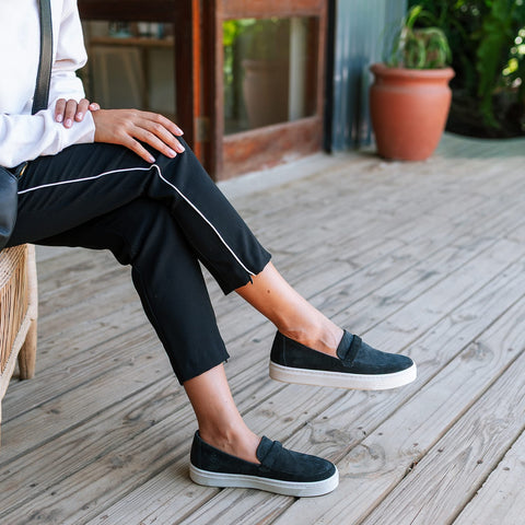 Froggie Shoes Shoes Froggie Women’s Suede Loafer- Sneaker Sole- Black Suede -12991