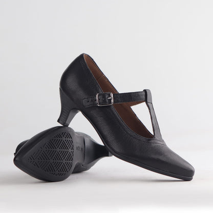 Froggie Shoes Shoes Froggie Women’s T Bar Kitten Heel Pump- Black Leather - 12792