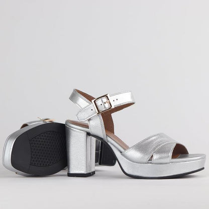 Froggie Shoes Shoes High Heel Platform Sandal in Sliver - 12676