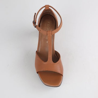Froggie Shoes Shoes High Heel Platform T-Bar Sandal in Tan - 12677