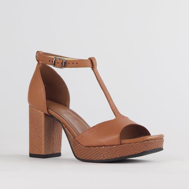 Froggie Shoes Shoes High Heel Platform T-Bar Sandal in Tan - 12677