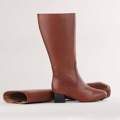 Froggie Shoes Shoes Knee High Block Heel Boot in Chestnut - 12608