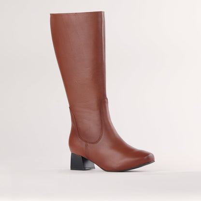 Froggie Shoes Shoes Knee High Block Heel Boot in Chestnut - 12608