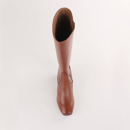 Froggie Shoes Shoes Knee High Block Heel Boot in Chestnut - 12608