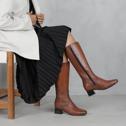Froggie Shoes Shoes Knee High Block Heel Boot in Chestnut - 12608