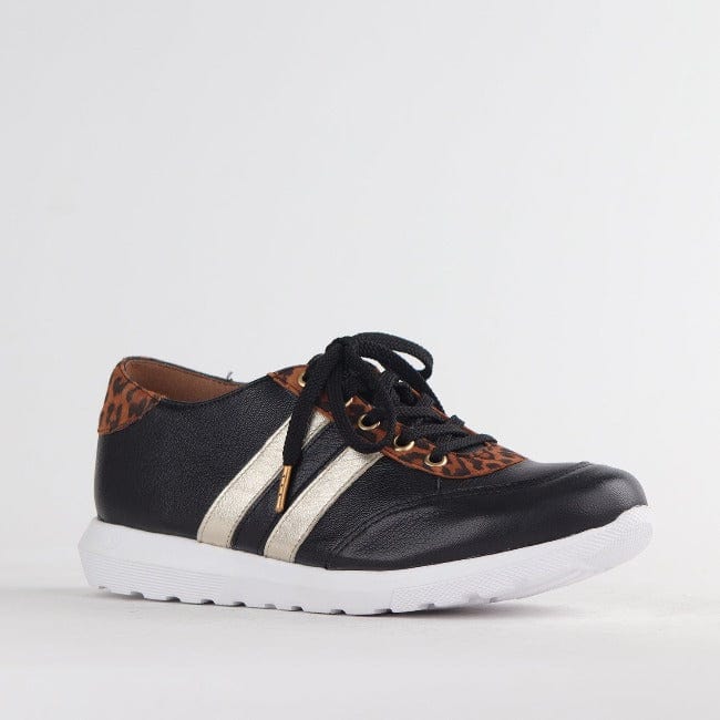 Froggie Shoes Shoes Lace-up Glam Sneakers in Black-Gold - 12459