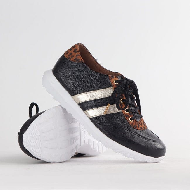 Froggie Shoes Shoes Lace-up Glam Sneakers in Black-Gold - 12459