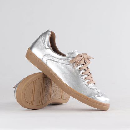 Froggie Sneakers, Leather Sneakers, Lace-up Sneakers - silver